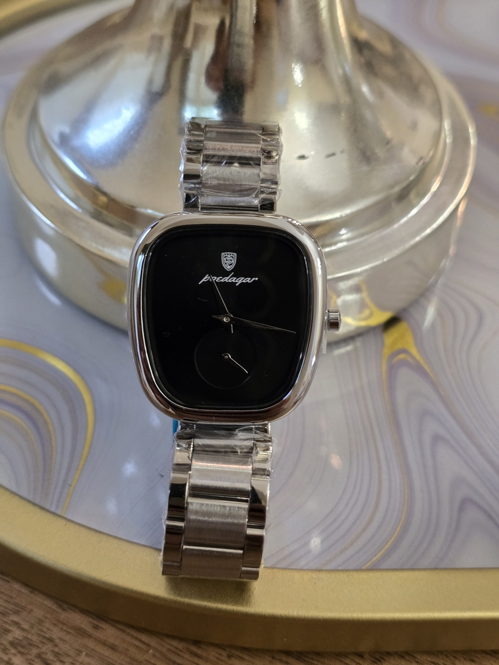 Bredagar Women's Silver Stainless Watch with Black Dial